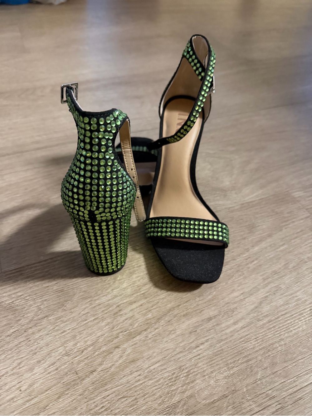 INC International Concepts Black Heels with Neon Green Crystal Detail
